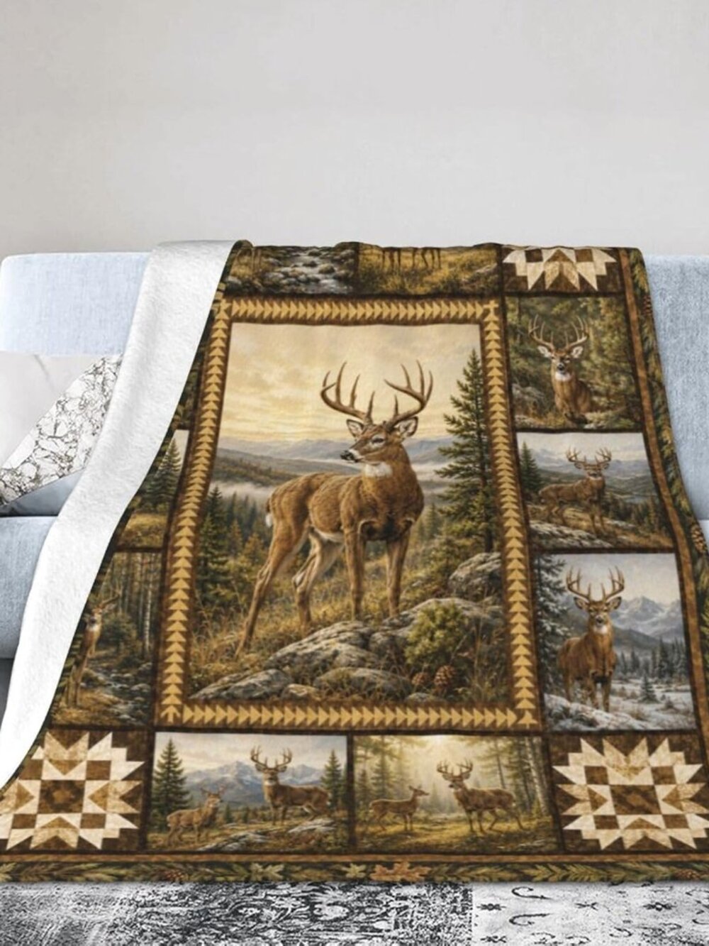 Deer Throw Blanket Soft Cozy Plush Cabin Wild Animal Bedding Blankets Fleece Fuz